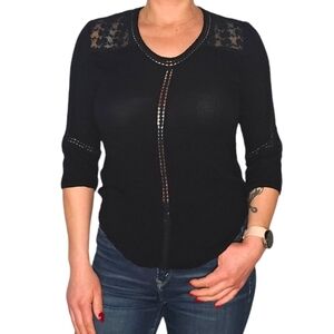 JohnPaulRichard Quarter Sleeve Lace Scoop Neck Blouse Size Small Black